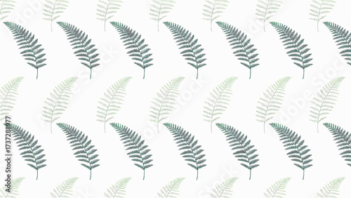 Seamless Green Fern Leaf Pattern on White Background