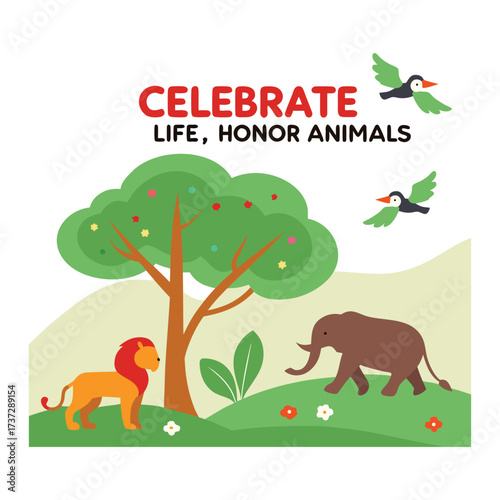 celebrate life, honor animals vector illustration