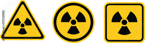 Yellow Radiation Warning Symbols with Black Trefoil Icon on a White Background
