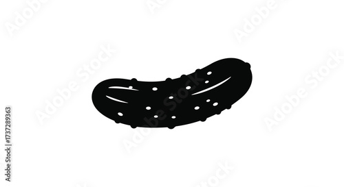 Simple black and white illustration of a single dill pickle on white