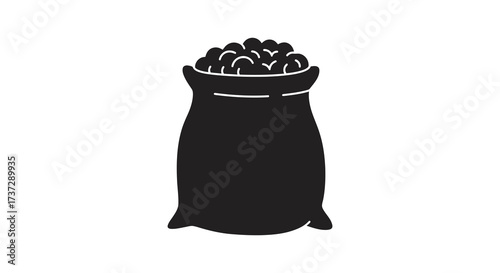 Simple black and white illustration of a full sack or bag shape