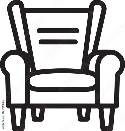 Black armchair icon on white background furniture symbol