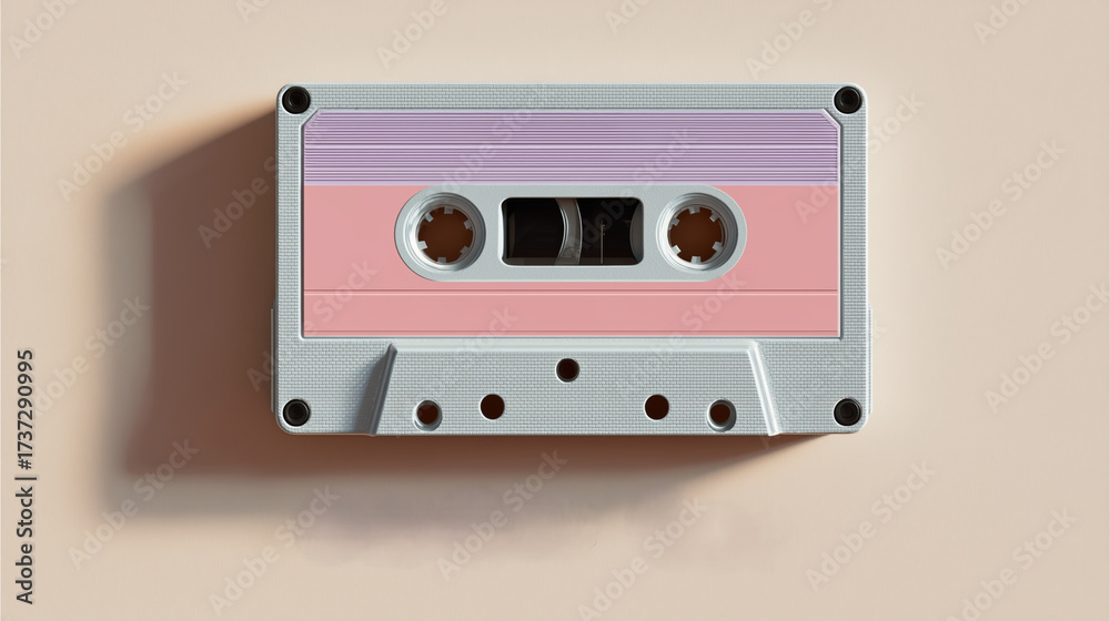 Obraz premium Pastel cassette tape minimal design with pastel cassette tape mood in pastel cassette tape setting, minimal pastel analog nostalgia, vintage cassette tape flatlay