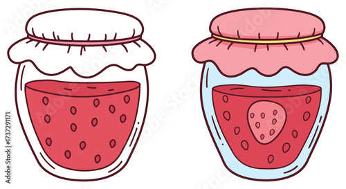 Two jars filled with strawberry jam a delightful sweet treat