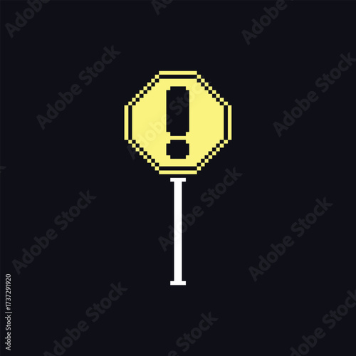 this is warning sign in pixel art with simple color with black background this item good for presentations,stickers, icons, t shirt design,game asset,logo and your project.