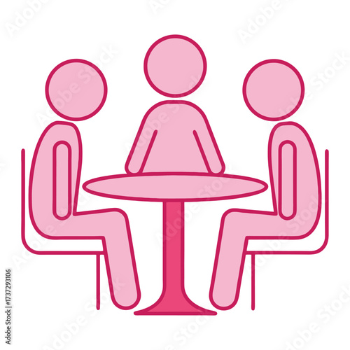 Three people sitting around a table icon for business meetings and discussions 