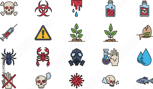 Minimalist Outline Style Danger and Protection Related Symbol Flat Icon Set