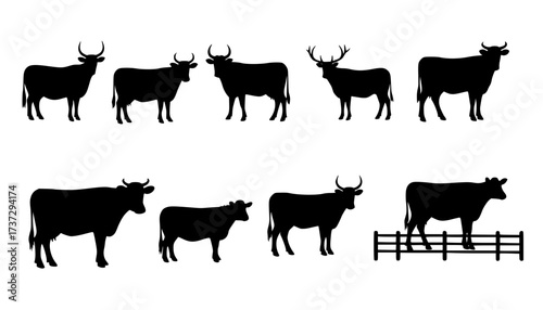 Farm animal silhouettes vector set for agriculture design and rural landscape illustration use
