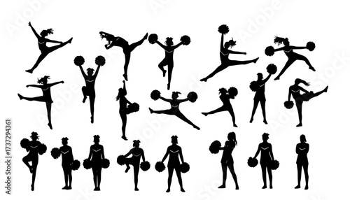 vector illustration of cheerleaders silhouettes set
