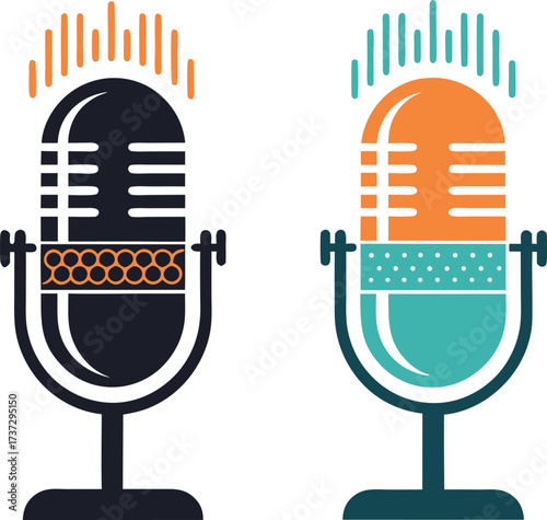 Retro Microphone with Sound Waves, Icon and Symbol