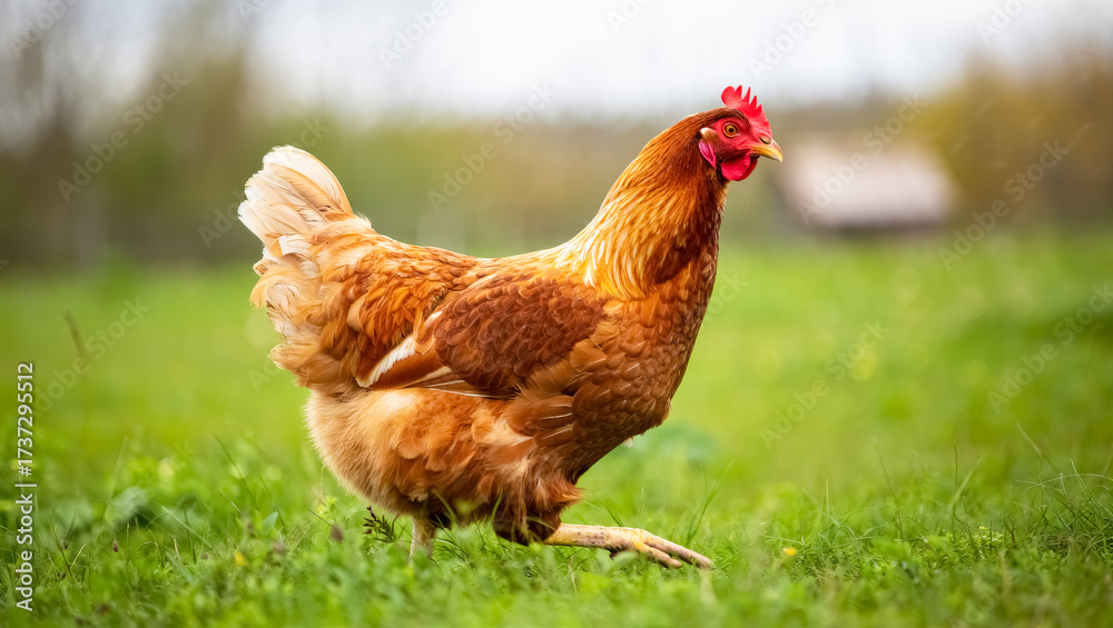 Fototapeta premium Chicken is walking on the grass