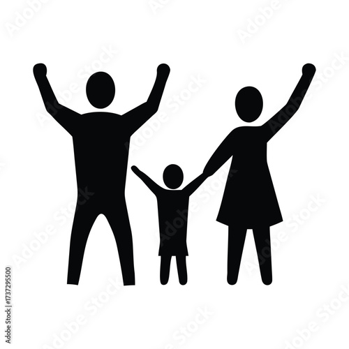 This graphic depicts a family of four—father, mother, and two children—in a simple, stylized icon format.

