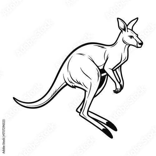 a black and white drawing of a kangaroo