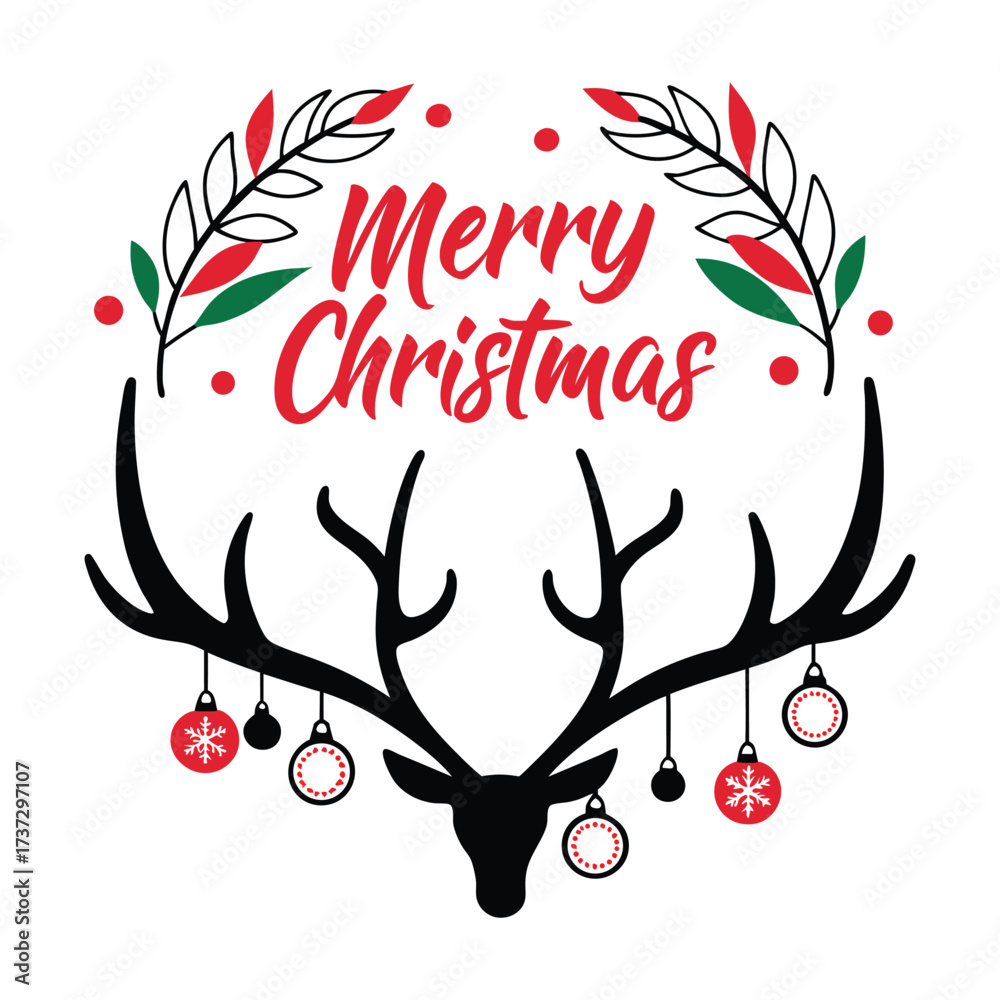 Naklejka premium Merry Christmas Reindeer Antler Design