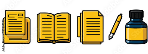 Writing and knowledge concept showcasing stationery items and open book vector illustration great for education themes