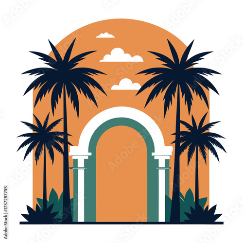 palm trees and arch in the desert