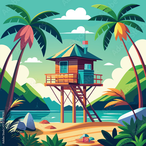 tropical island with palm trees