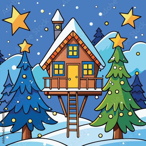 Holiday Treehouse in a Snowy Winter Wonderland