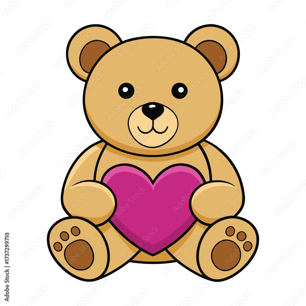 Obraz premium a cartoon brown teddy bear holding a pink heart