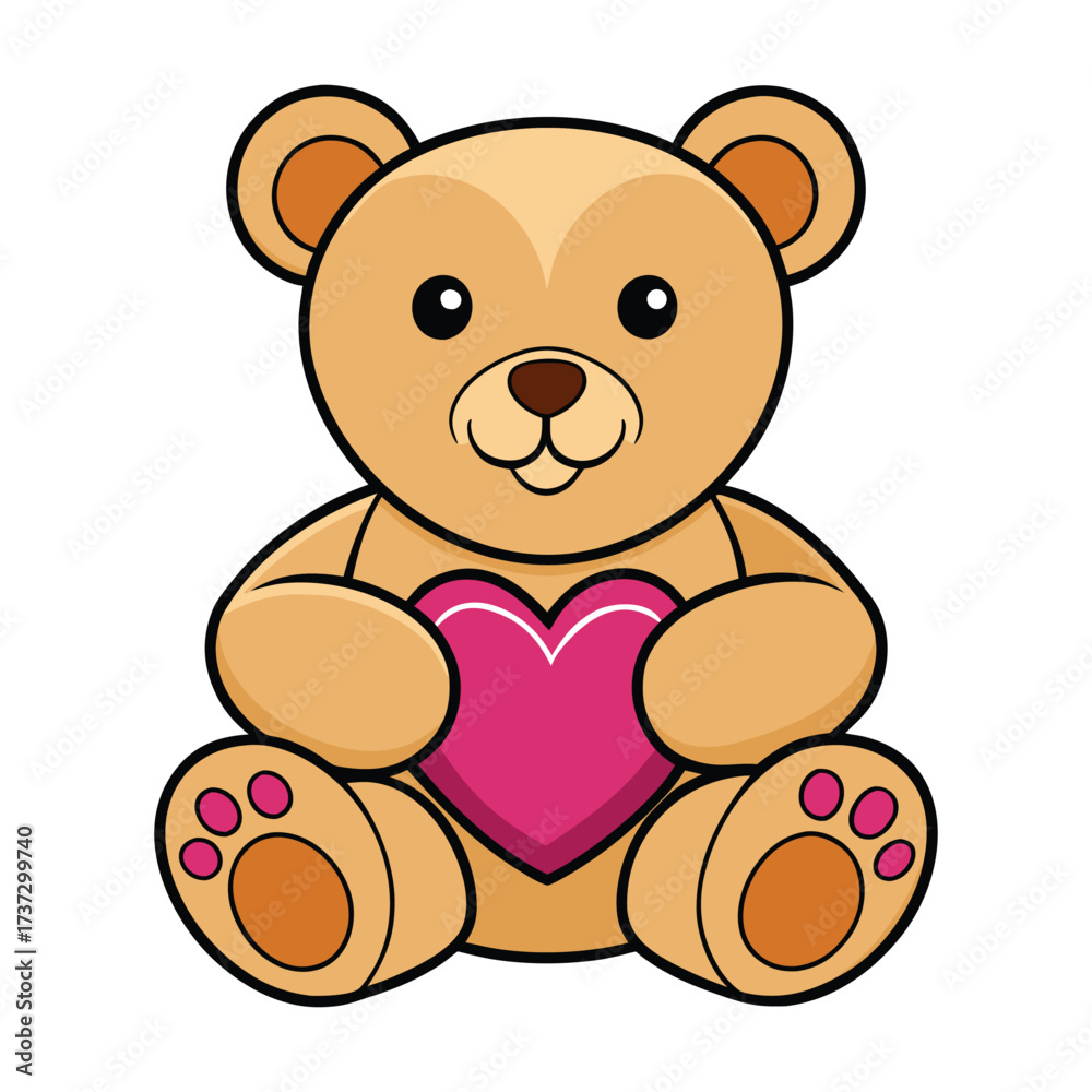 Fototapeta premium A sweet, cute teddy bear cartoon with a heart illustration is a fun baby gift for Valentine's Day