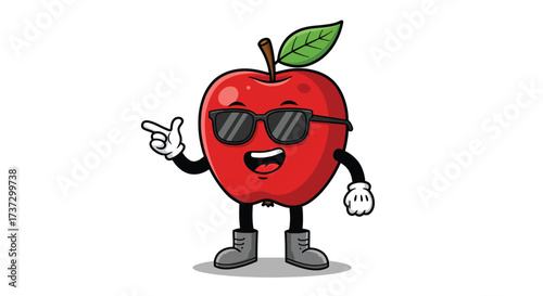 Cartoon Red Apple Character Wearing Sunglasses and Boots.