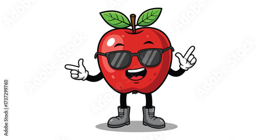 Cartoon Red Apple Character Wearing Sunglasses