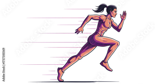 Dynamic Illustration of a Female Runner in Full Sprint, Vector Style