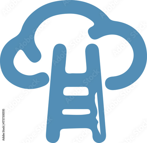 Whimsical Cloud Ladder Graphic Ascending to Digital Heights A Creative Metaphor for Growth and Innovation