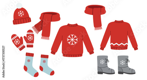 Cozy Winter Clothing Collection with Snowflakes.