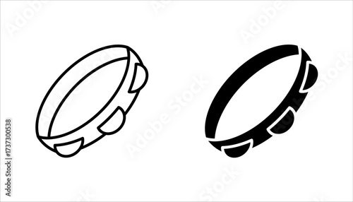 Tambourine Linear icon set. musical instrument. Folk instrument for beating out rhythm. vector illustration on white background