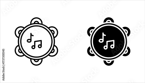 Tambourine Linear icon set. musical instrument. Folk instrument for beating out rhythm. vector illustration on white background
