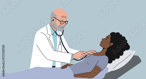 Doctor Examining Patient with Stethoscope in Medical Illustration Style