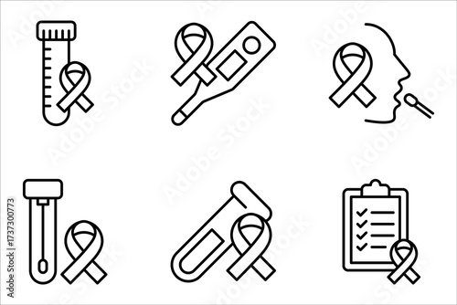 HIV test linear icon set. Laboratory blood examination. Rapid test for AIDS. Medical check. vector illustration on white background