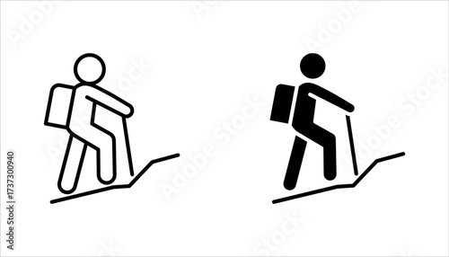 Hiking line icon set. Simple outline style. Activity, nature, trekking, walk, adventure concept, vector illustration on white background