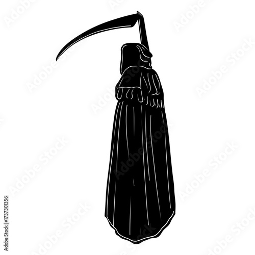Vector illustration of grim reaper with scythe hand drawn black and white