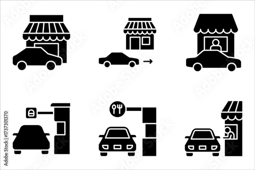 Drive thru icon set. Drive through, menu, restaurant, take away, and More. vector illustration on white background