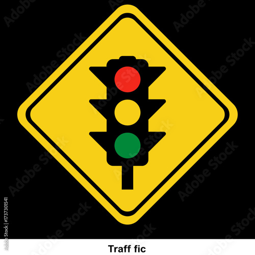 Traffic Light Road Sign Icon – Warning Signal Symbol for Safety, Driving, and Highway Regulations