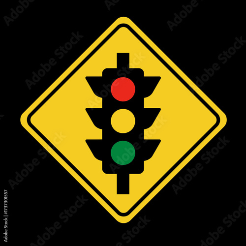 Traffic Light Road Sign Icon – Warning Signal Symbol for Safety, Driving, and Highway Regulations