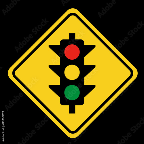 Traffic Light Road Sign Icon – Warning Signal Symbol for Safety, Driving, and Highway Regulations