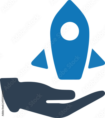 Conceptual Startup Launch Illustration A Hand Gently Offering a Blue Rocket Aiming for Space
