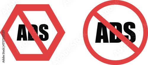 Ad Block Icon Set Vector  No Ads Symbols with Prohibition Marks