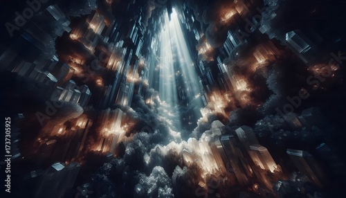 Crystal Cave with Light Beams