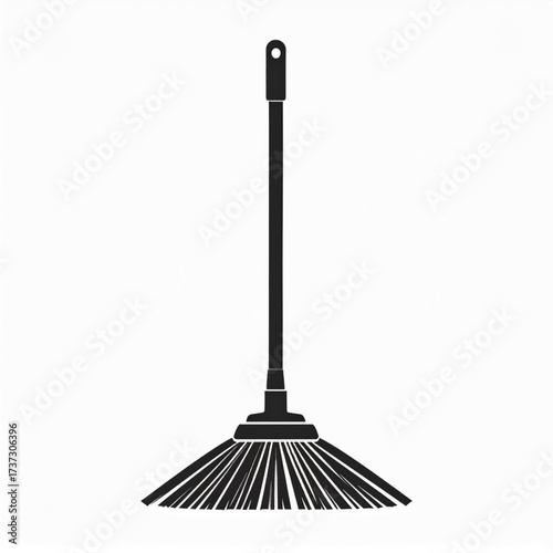 A black silhouette illustration of a broom with a long handle and bristles, isolated on a white background.