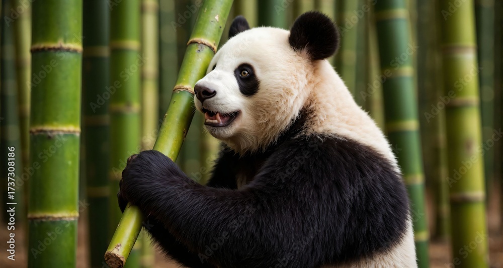 Obraz premium Panda eating bamboo in a bamboo forest 31