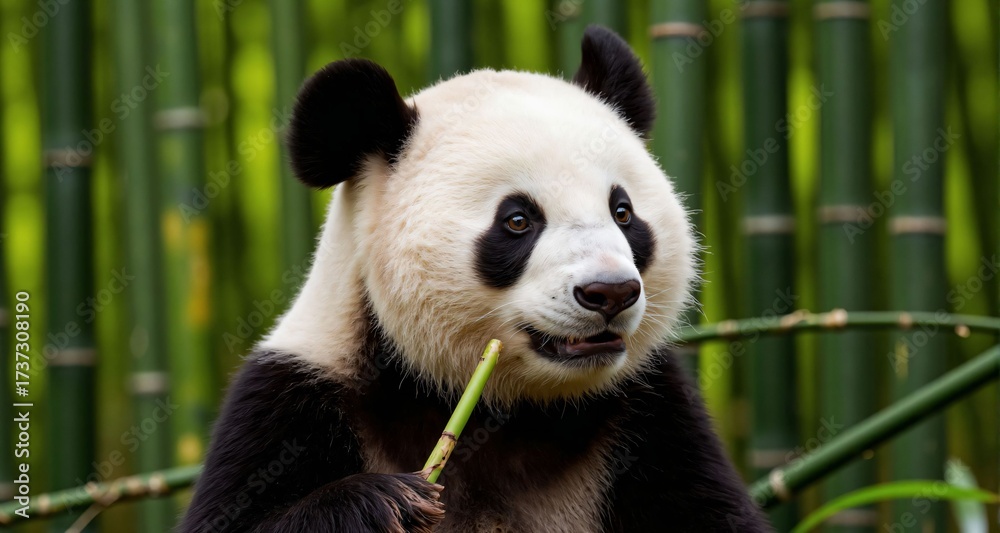 Fototapeta premium Panda eating bamboo in a bamboo forest 31