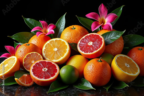 Vibrant Citrus with Tropical Flowers