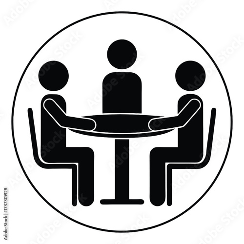 Team meeting icon symbol people sitting around table business discussion corporate collaboration