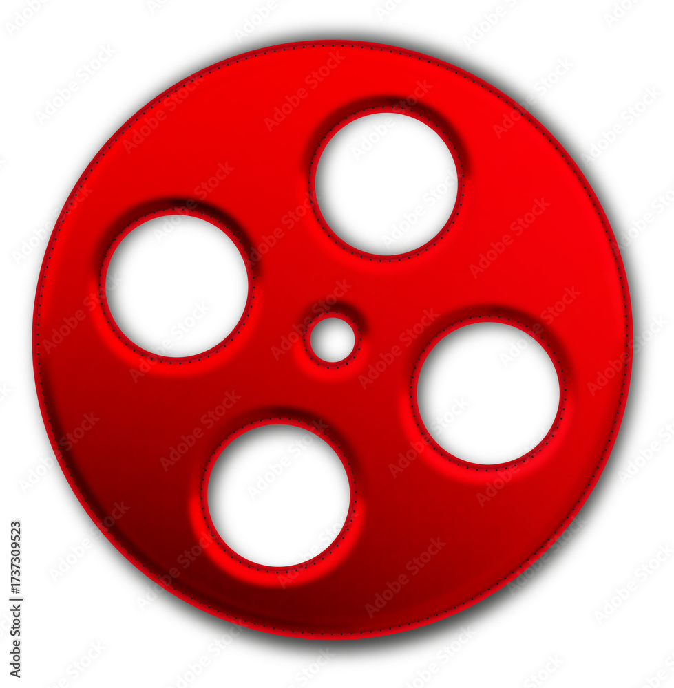Fototapeta premium Christmas Red Film Reel Icon glossy 3D festive holiday winter decoration shiny movie cinema symbol for celebration poster sticker background