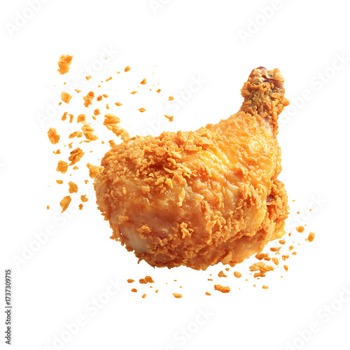 Crispy Fried Chicken Leg with Crumbs on Black Background