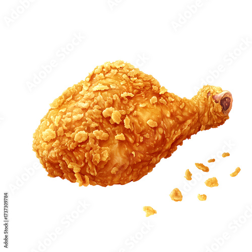 Crispy Fried Chicken Leg with Crumbs on Transparent Background